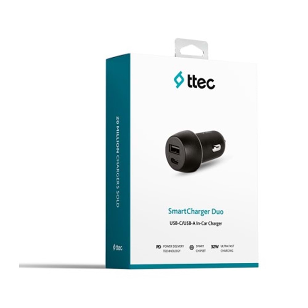 Ttec SmartCharger Duo PD 32W Araç Hızlı Şarj Aleti USB-C+USB-A - 2CKS24S