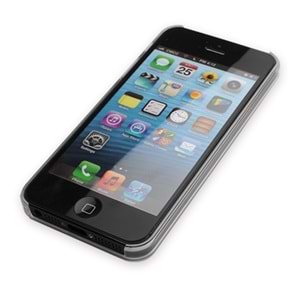 Apple iPhone SE/5S/5 Taşlı Sert Kauçuk Kılıf - Kenarları Şeffaf - Koyu Gri Renk