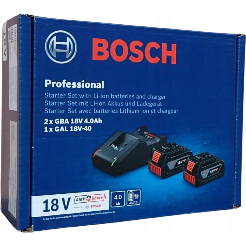 Bosch GAL 18V-40 Seti Yüksek Performanslı 2 x 4.0Ah Li-Ion Akü ve Hızlı Şarj Cihazı Setli Ürün 1600A032K9