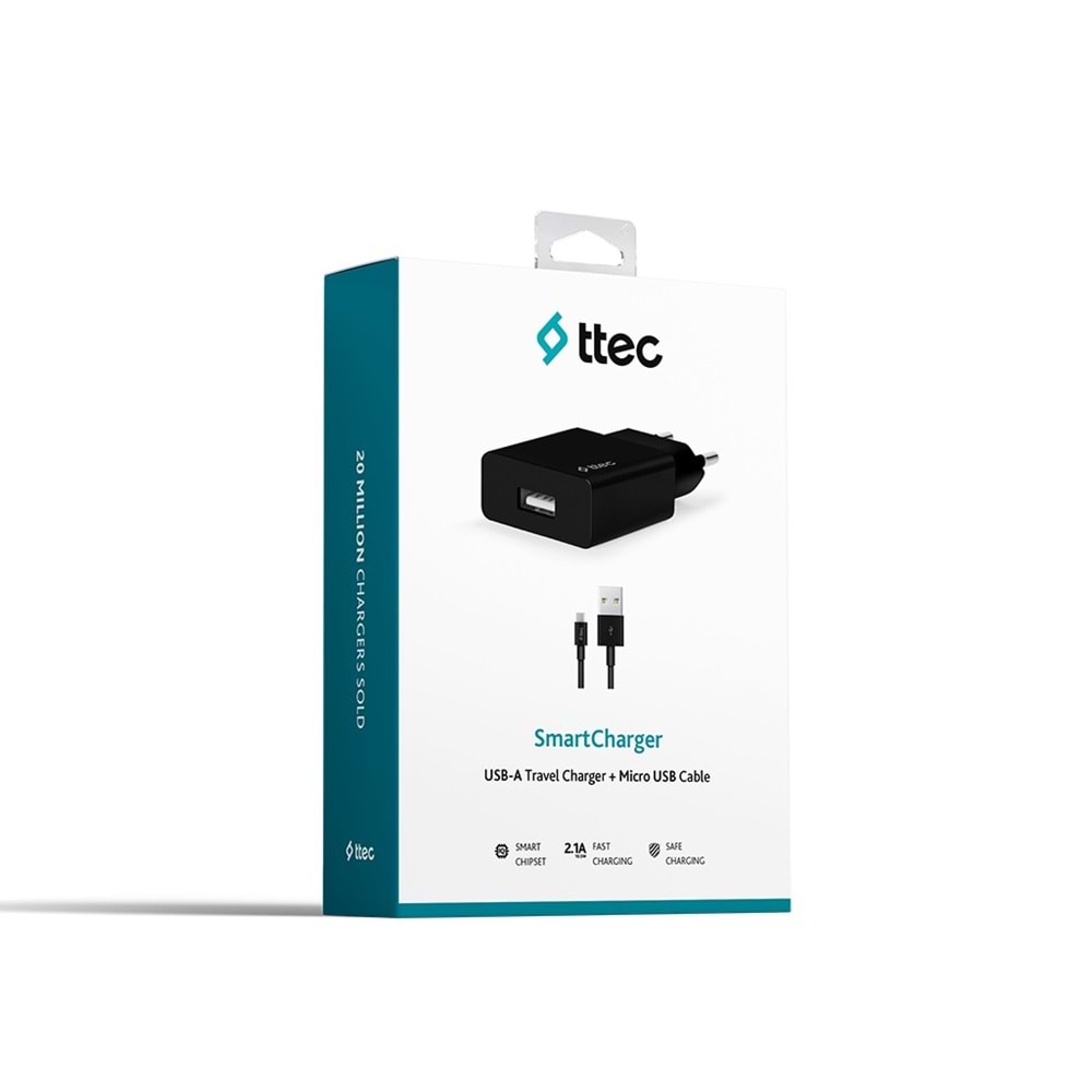 Ttec SmartCharger 2.1A Seyahat Şarj Aleti + Micro USB Kablo 2SCS20MS - Siyah