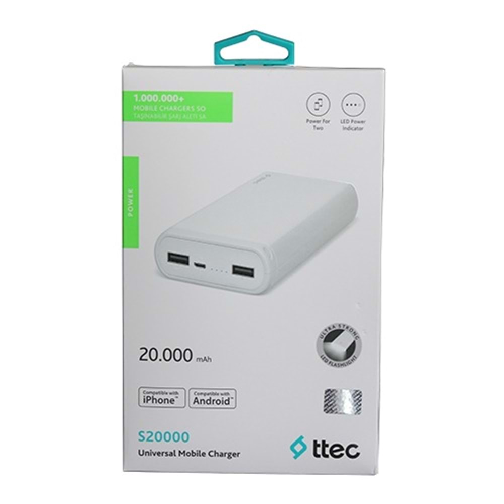 TTEC S20000 Powerbank Şarj Cihazı 20000mAh Beyaz - 2BB121B