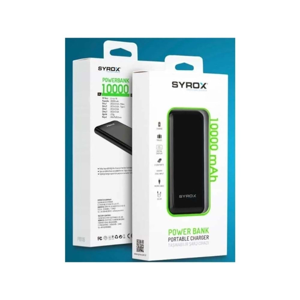 Syrox Powerbank Şarj Cihazı 10000mAh PB117 - Siyah