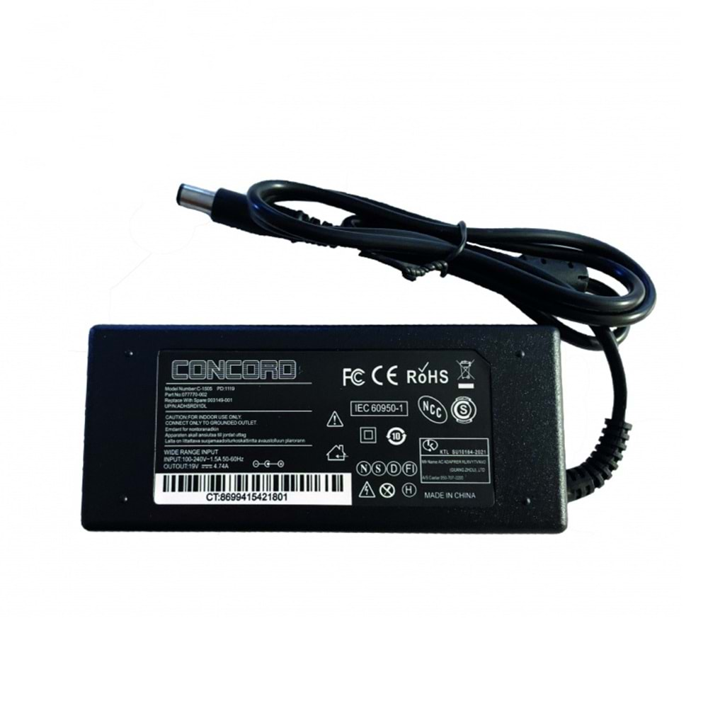 PdaTeknoloji Concord 19.5V HP/Compaq Notebook Şarj Adaptörü C-1505 - Siyah