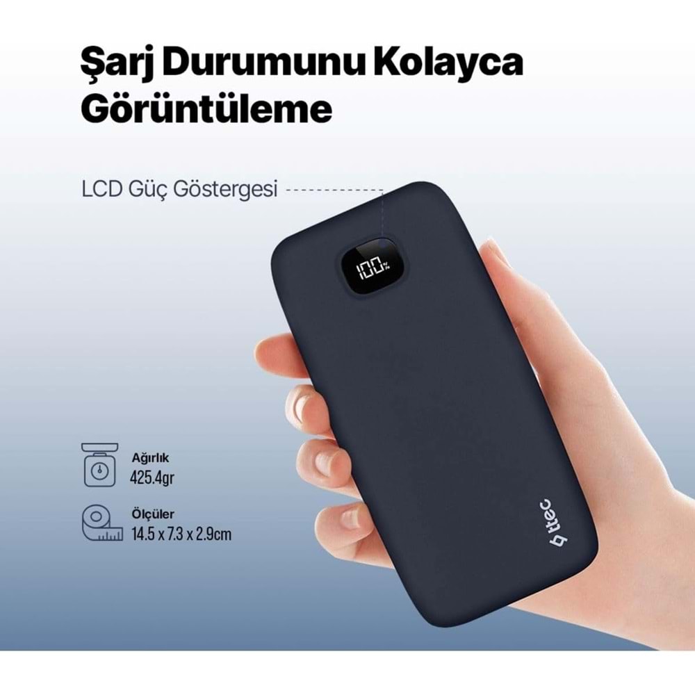 Ttec ChargeUp LCD 20.000 mAh Taşınabilir Hızlı Şarj Aleti/Powerbank Lacivert 2BB211L