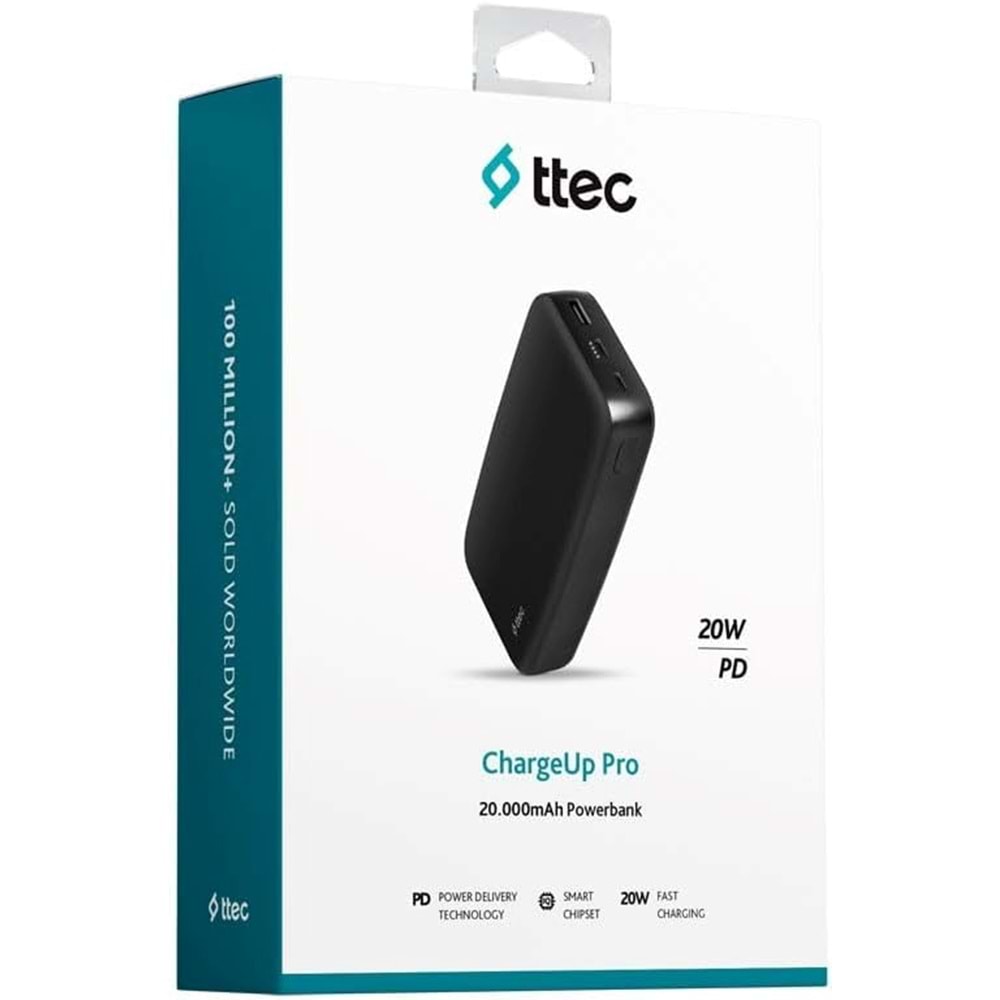 Ttec ChargeUp Pro LCD 20.000mAh PD 20W Taşınabilir Hızlı Şarj Aleti/Powerbank Siyah 2BB213S