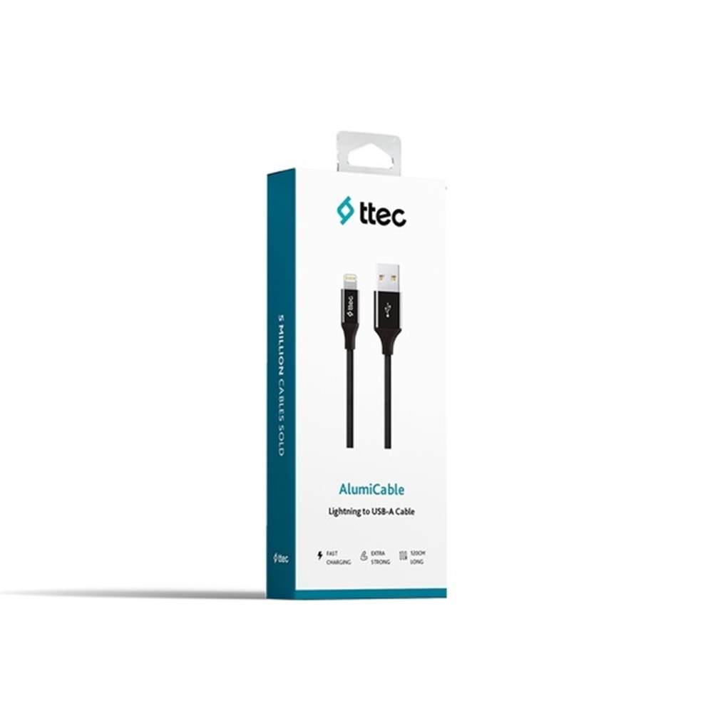 Ttec AlumiCable Lightning ile Uyumlu Kablo Siyah 1.2M - 2DK16S
