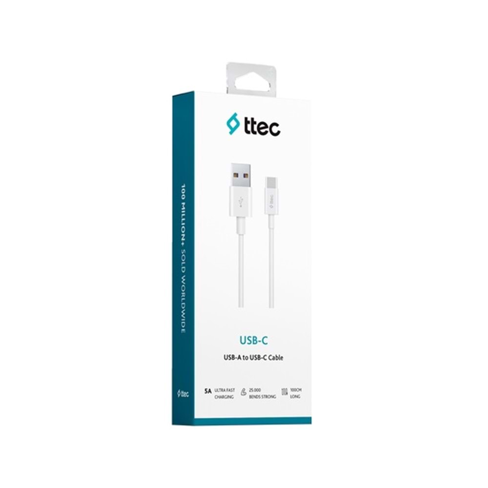 Ttec USB-A to Type-C 2.0 5A Süper Hızlı Şarj Kablosu 2DK35B, Huawei SuperCharge uyumlu