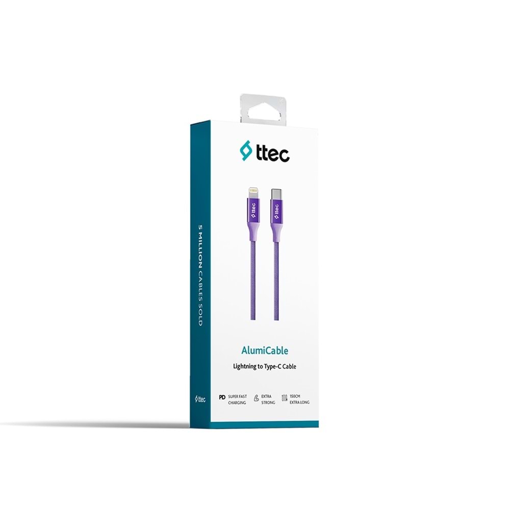 Ttec AlumiCable Type-c Lightning Hızlı Şarj Kablosu 150cm 2DK41MR Mor