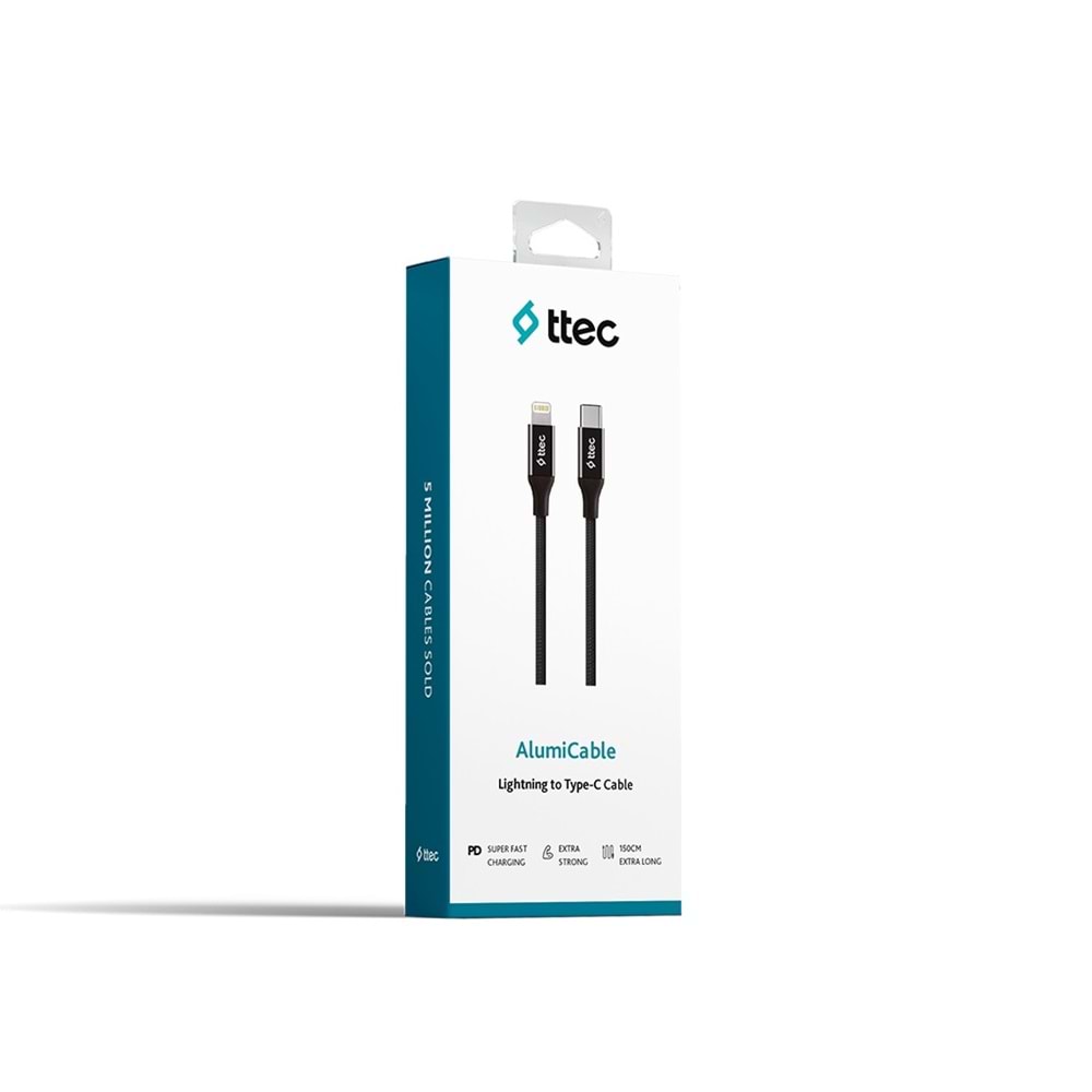 Ttec AlumiCable Type-c Lightning Hızlı Şarj Kablosu 150cm 2DK41S Siyah