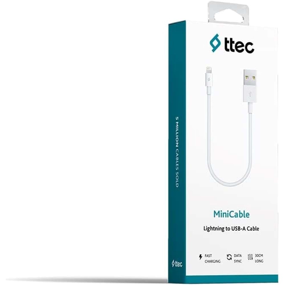 Ttec Mini Cable 30 cm Lightning Data ve Şarj Kısa Kablo Beyaz 2DK7512B