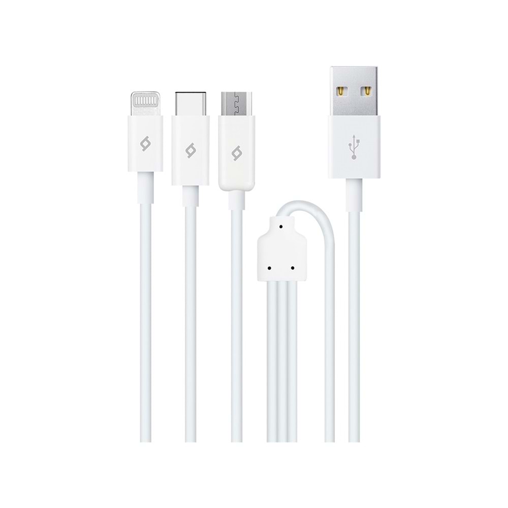 Ttec Trio Şarj Kablosu Type-C,Lightning,Micro USB 120cm Beyaz - 2DK7521