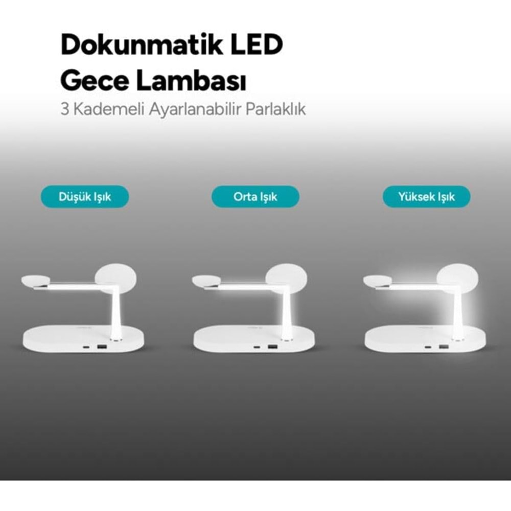 ttec AirCharger Quattro M MagSafe Uyumlu 4'ü 1 Arada iPhone + Apple Watch + AirPods LED Aydınlatmalı Kablosuz Şarj Standı Beyaz 2KS26B