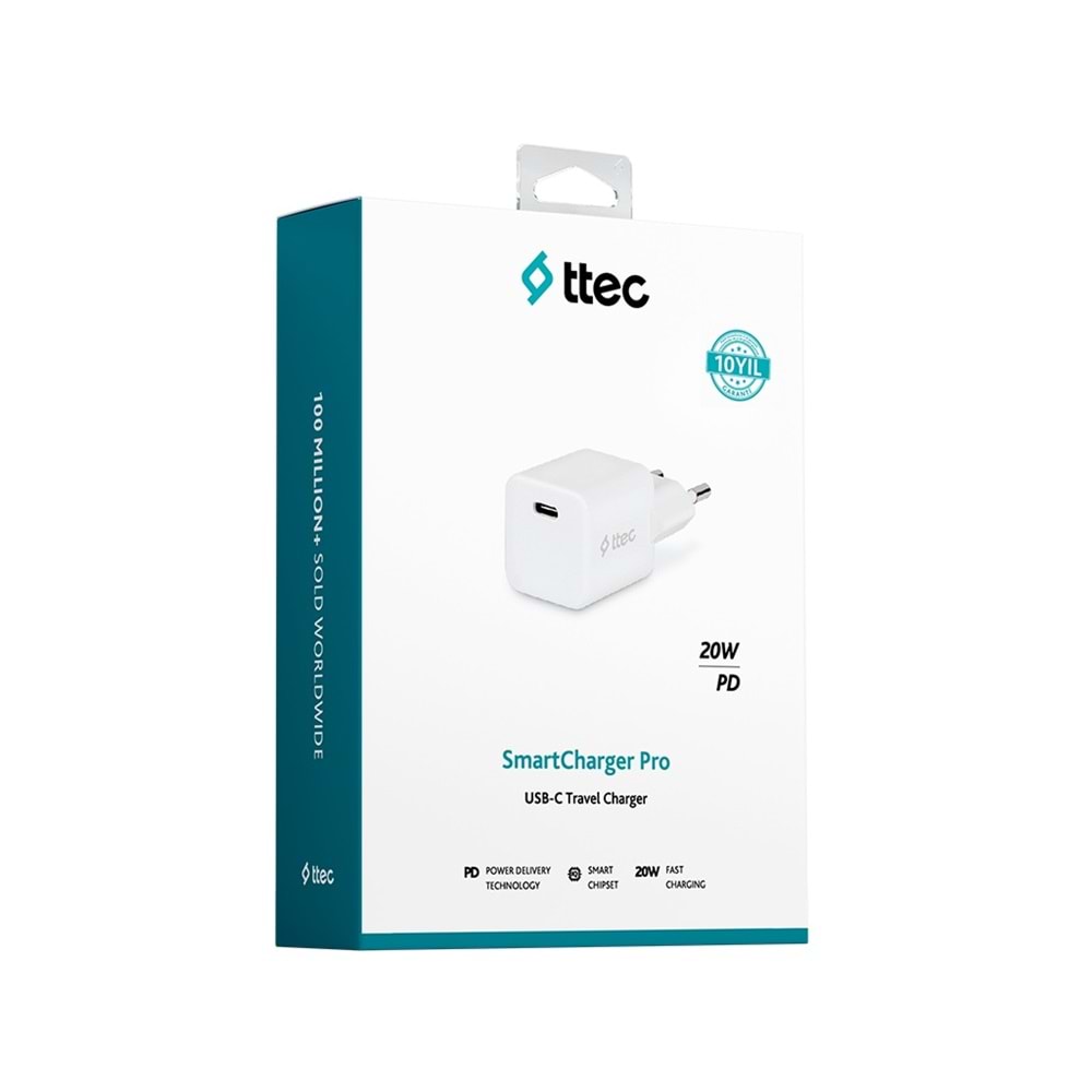 Ttec Smart Charger Pro PD 20W Şarj Aleti (Type-C Şarj Adaptörü ) Beyaz-2SCP01B