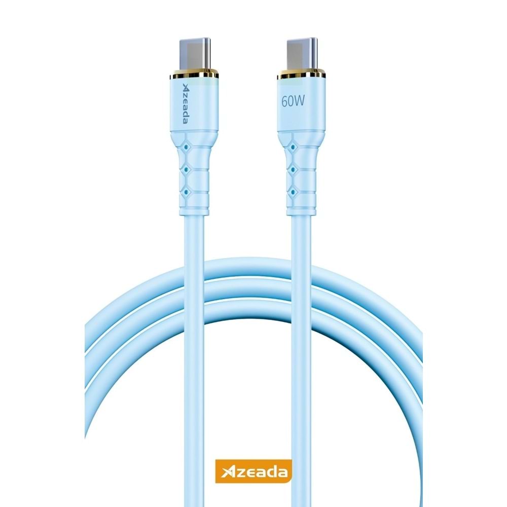 PDAteknoloji Azeada Linshion Serisi 60W Type-C to Type-C Hızlı Şarj ve Data Kablosu 1m Mavi AZ-B07AM