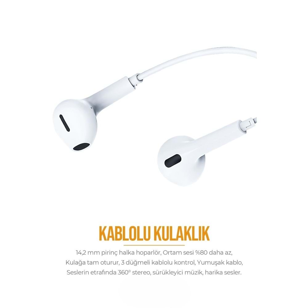 PDAteknoloji Lightning Girişli Kablolu Kulaklık AZ-E04 (Tak Çalıştır)