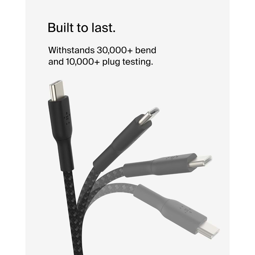 Belkin Boost Charge Örgülü USB-C, Hızlı Şarj Cihazı, USB-C Şarj Kablosu