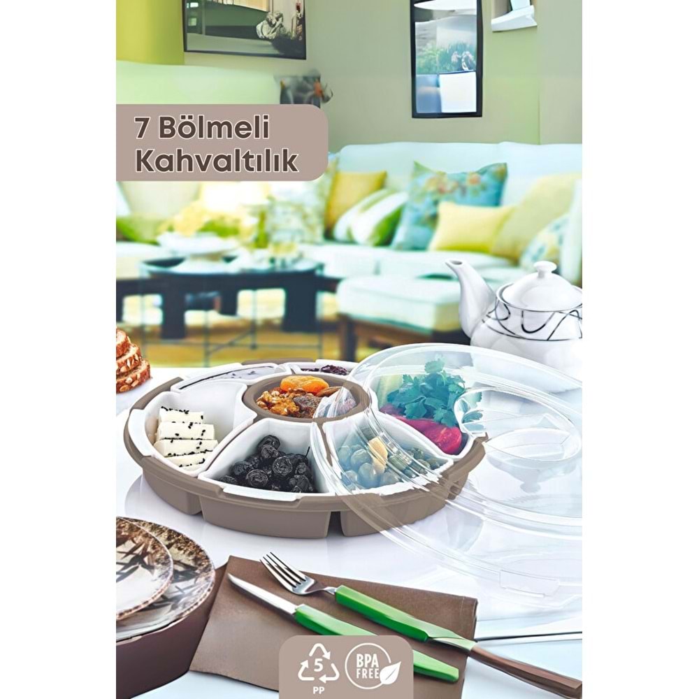 PDAteknoloji 7 Bölmeli Lilyum Kahvaltı ve Çerez Seti Bej