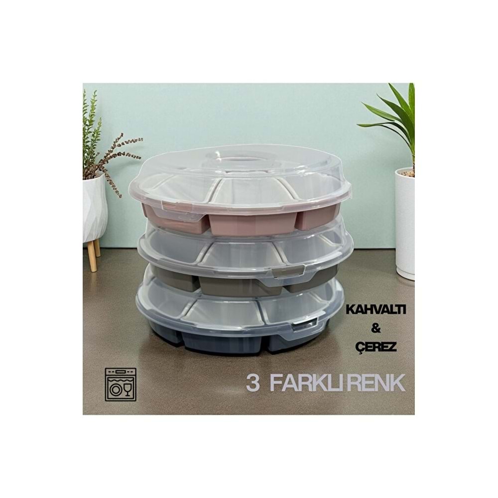 PDAteknoloji 7 Bölmeli Lilyum Kahvaltı ve Çerez Seti Bej