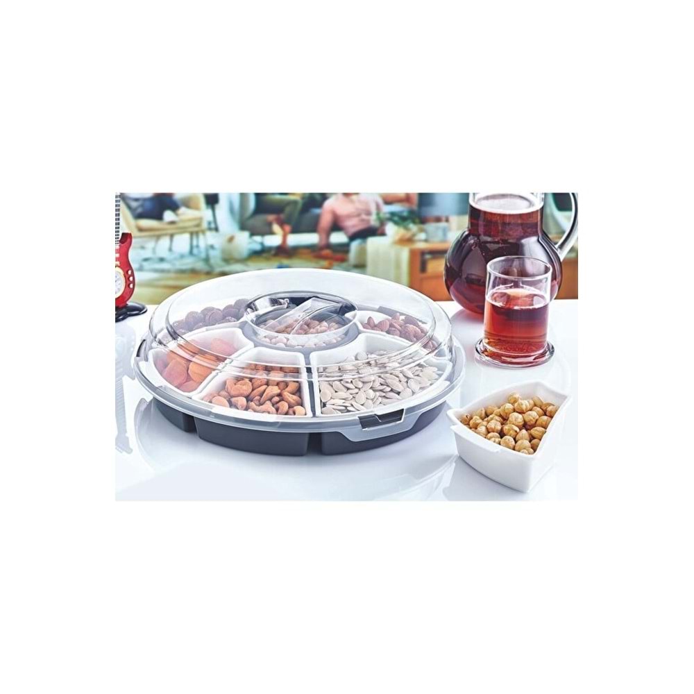 PDAteknoloji 7 Bölmeli Lilyum Kahvaltı ve Çerez Seti Gri