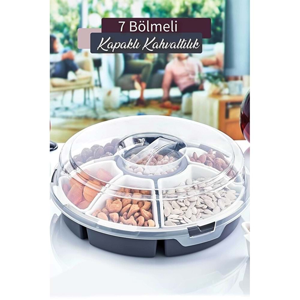 PDAteknoloji 7 Bölmeli Lilyum Kahvaltı ve Çerez Seti Gri