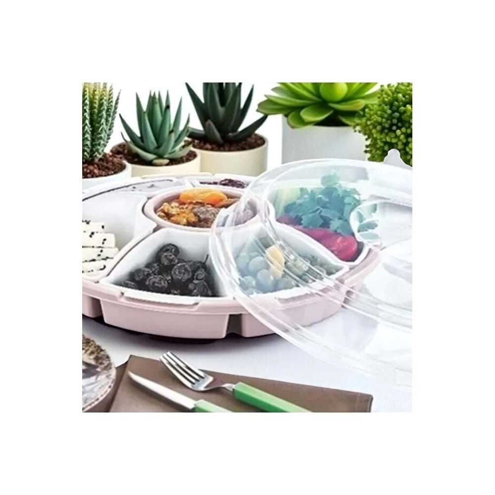 PDAteknoloji 7 Bölmeli Lilyum Kahvaltı ve Çerez Seti Pembe