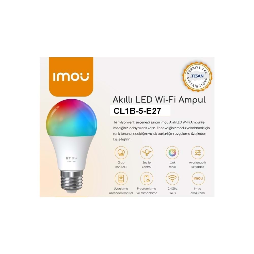 Imou Akıllı Çok Renkli LED WiFi Ampul Ayarlanabilir Işık,Programlama,Zamanlama E27 Duy (CL1B-5-E27)