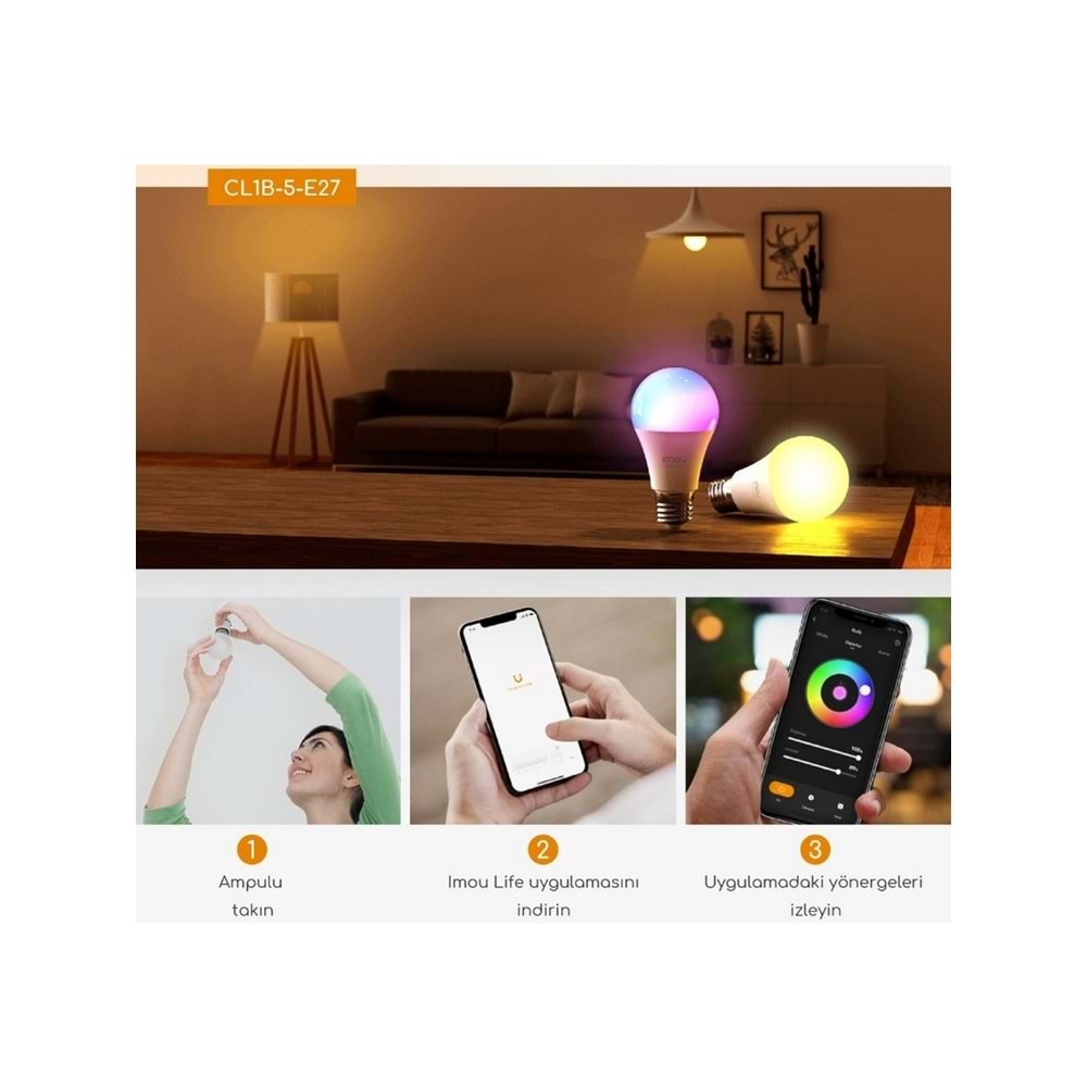 Imou Akıllı Çok Renkli LED WiFi Ampul Ayarlanabilir Işık,Programlama,Zamanlama E27 Duy (CL1B-5-E27)