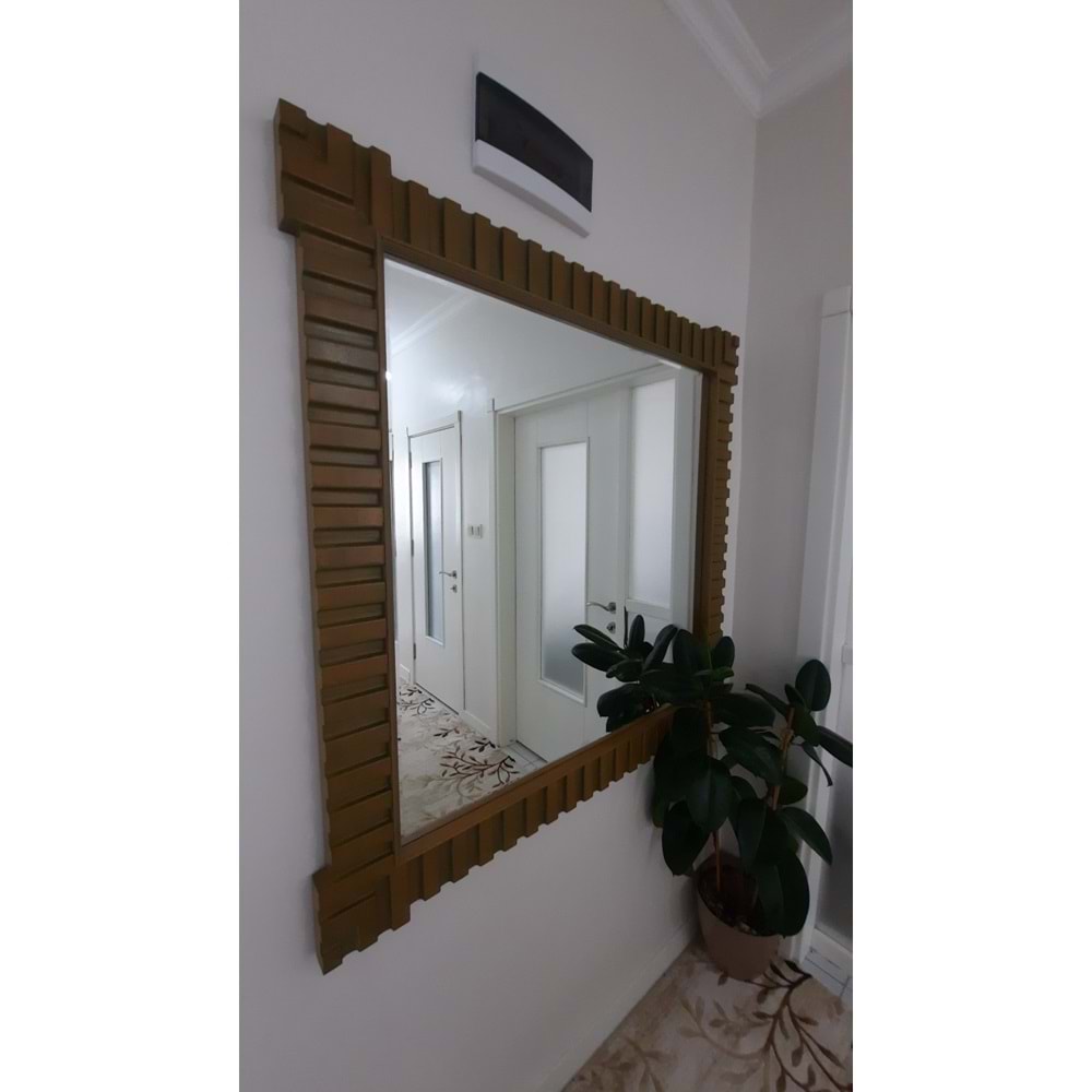 PDAteknoloji Ahşap Çerçeveli Dekoratif Kahverengi Ayna 119 x 119 cm
