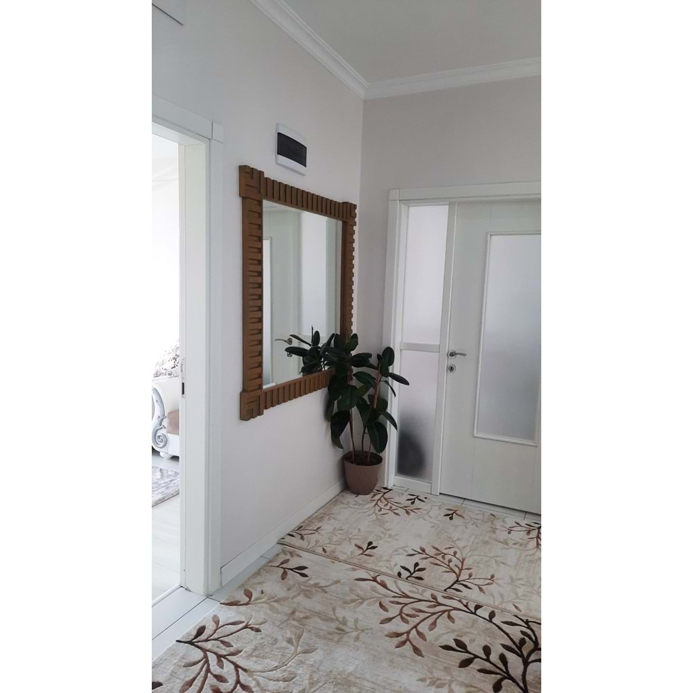 PDAteknoloji Ahşap Çerçeveli Dekoratif Kahverengi Ayna 119 x 119 cm