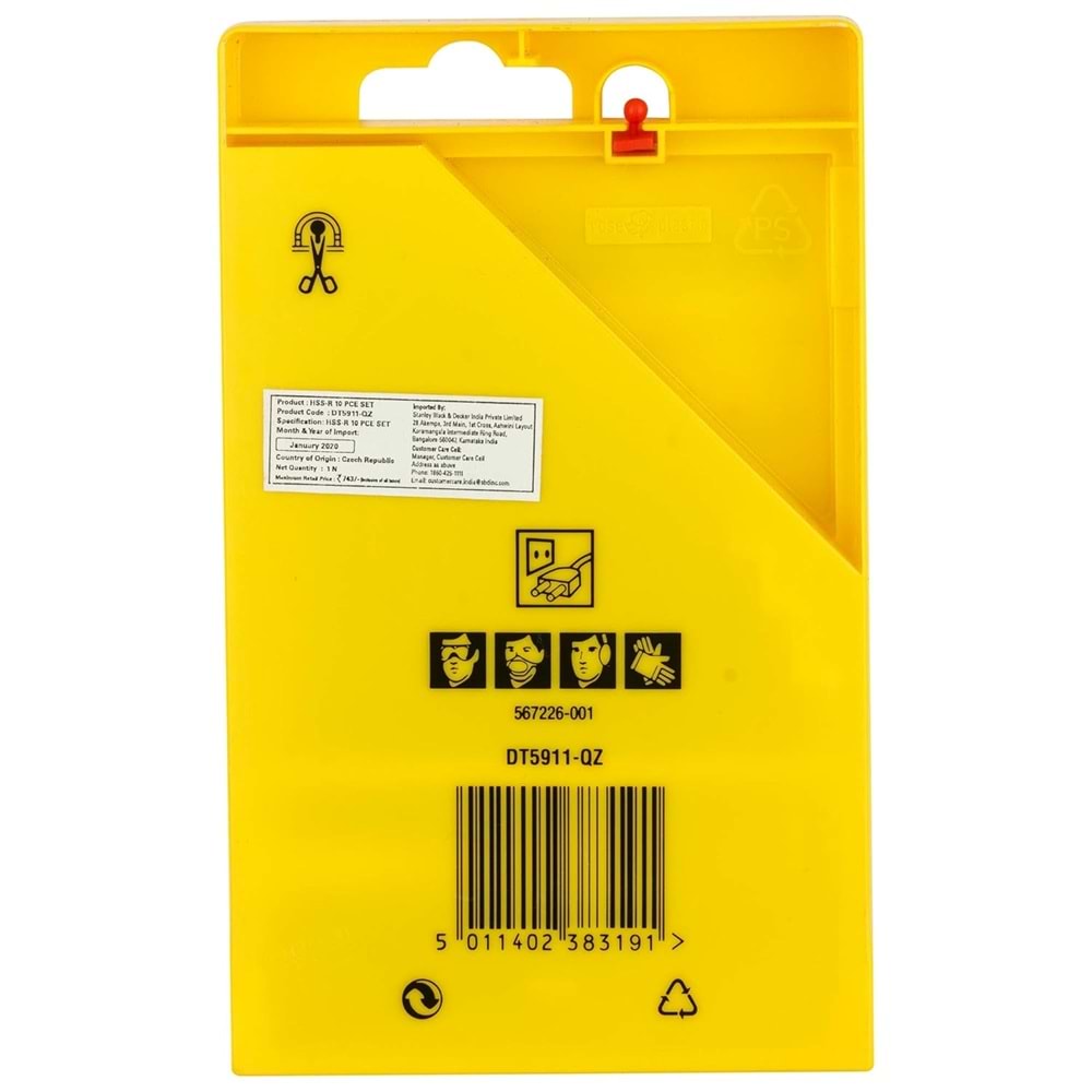 DEWALT Matkap ucu seti HSS-R 1,2,3,4,5,6,7,8,9,10mm, 1er adet, DT5911