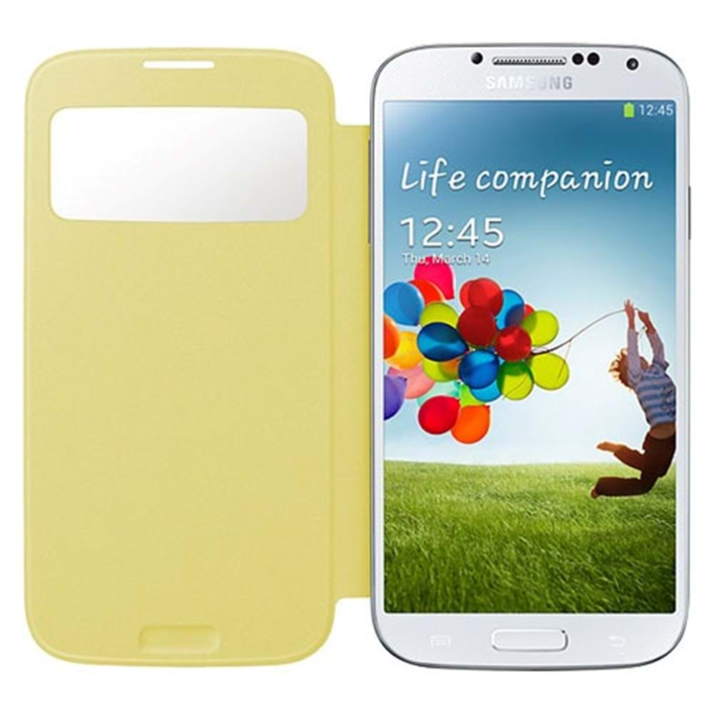 Samsung i9500 Galaxy S4 Orjinal S View Cover Kılıf - Sarı EF-CI950BYEGWW