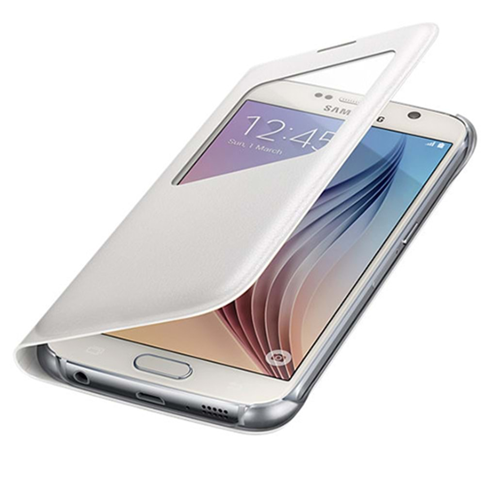 Samsung Galaxy S6 Orjinal S-View Cover Beyaz (Deri Görünümlü) - EF-CG920PW