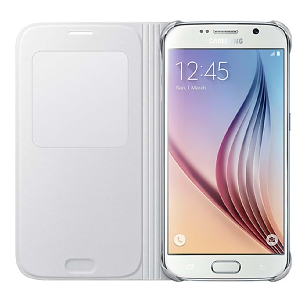 Samsung Galaxy S6 Orjinal S-View Cover Beyaz (Deri Görünümlü) - EF-CG920PW