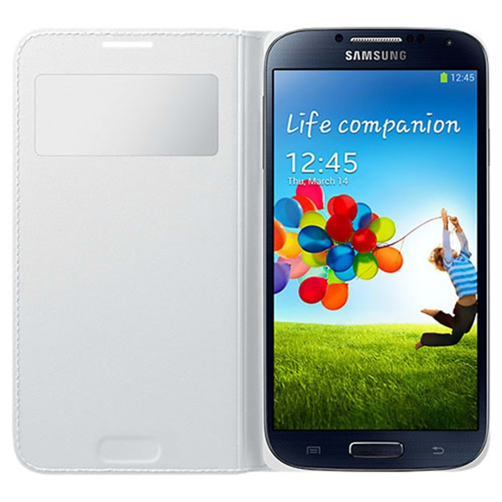 Samsung i9500 Galaxy S4 Kılıf Orjinal S-View Cover (Deri) - Beyaz EF-MI950B