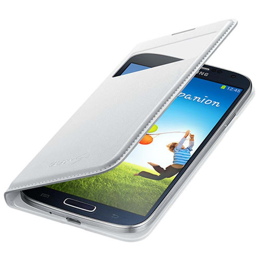 Samsung i9500 Galaxy S4 Kılıf Orjinal S-View Cover (Deri) - Beyaz EF-MI950B