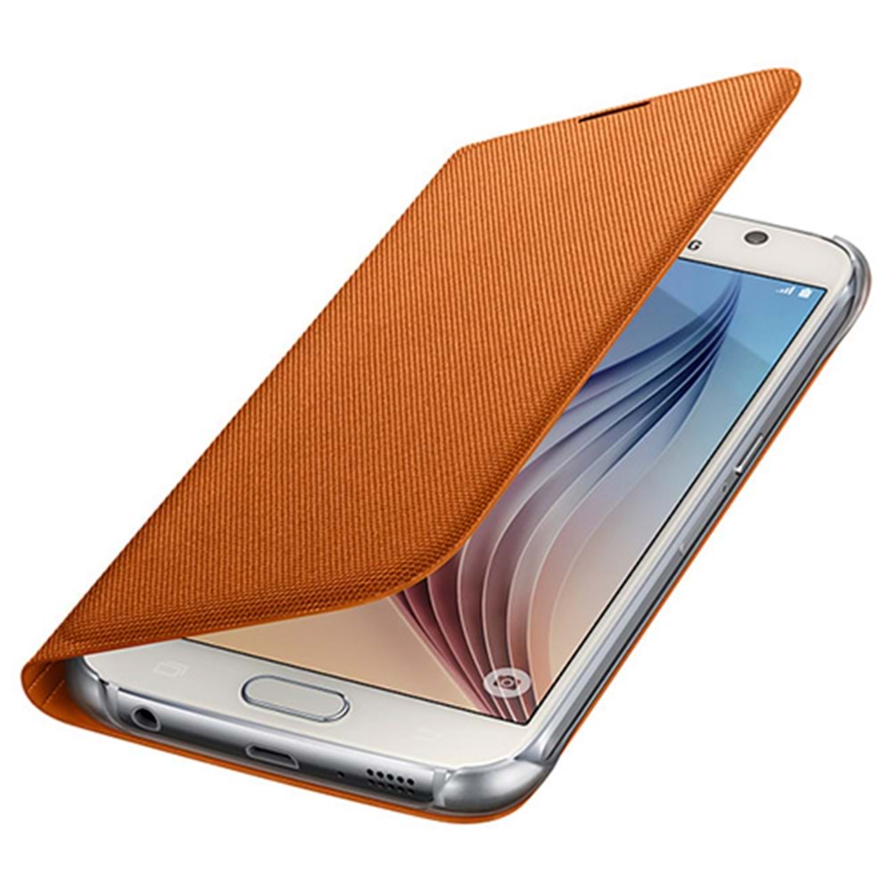 Samsung Galaxy S6 Flip Wallet (Tekstil) Orjinal Turuncu EF-WG920BOEGWW