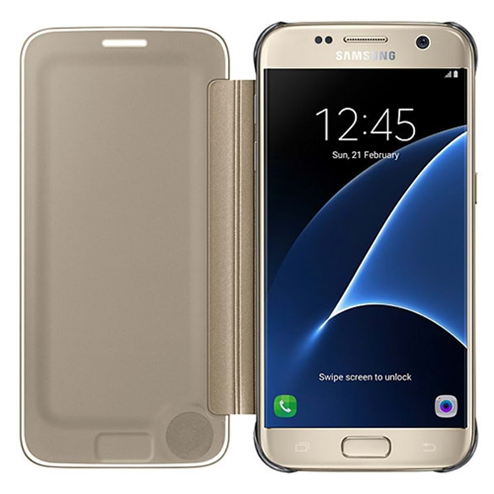 Samsung Galaxy S7 Clear View Cover Orjinal Kılıf Altın EF-ZG930CFEGWW