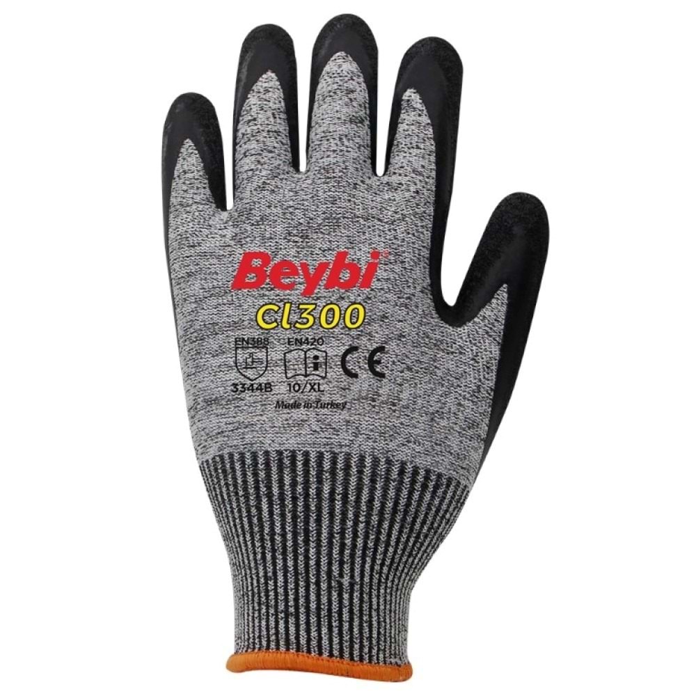 Beybi GKMPWXYZ CL300 Lateks Kaplı Kesilmeye Dirençli Eldiven Çift NO 9