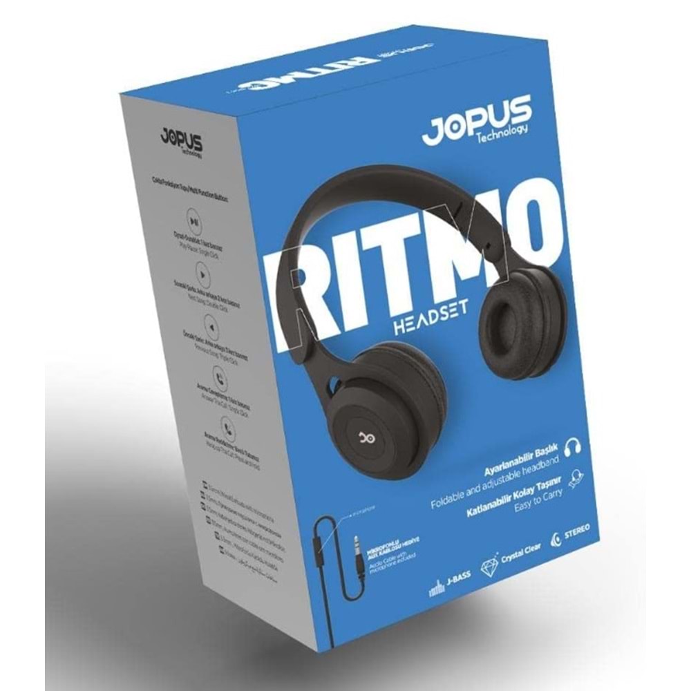 Jopus Ritmo Kulak Üstü Kablolu Kulaklık Katlanabilir JS-80 (Siyah)
