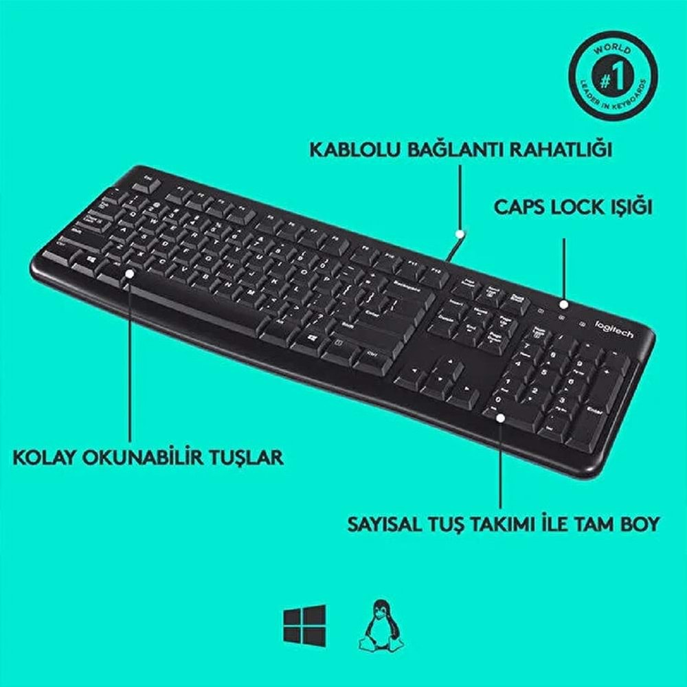 Logitech K120 USB Kablolu Türkçe Q Klavye - Siyah (BU ÜRÜN OUTLETTİR)
