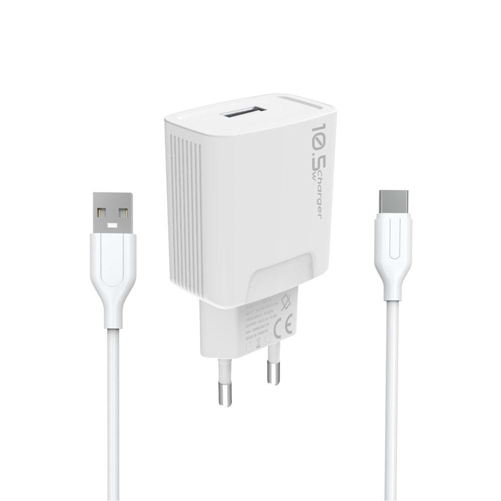 PDAteknoloji 10.5W Şarj Adaptörü + Type-c Kablo Beyaz KDR-20T(Yerli Üretim)