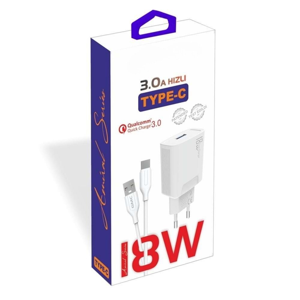 PDAteknoloyi 18W Qualcomm 3.0 Şarj Başlığı + 1m Type-C Kablo KDR-40T