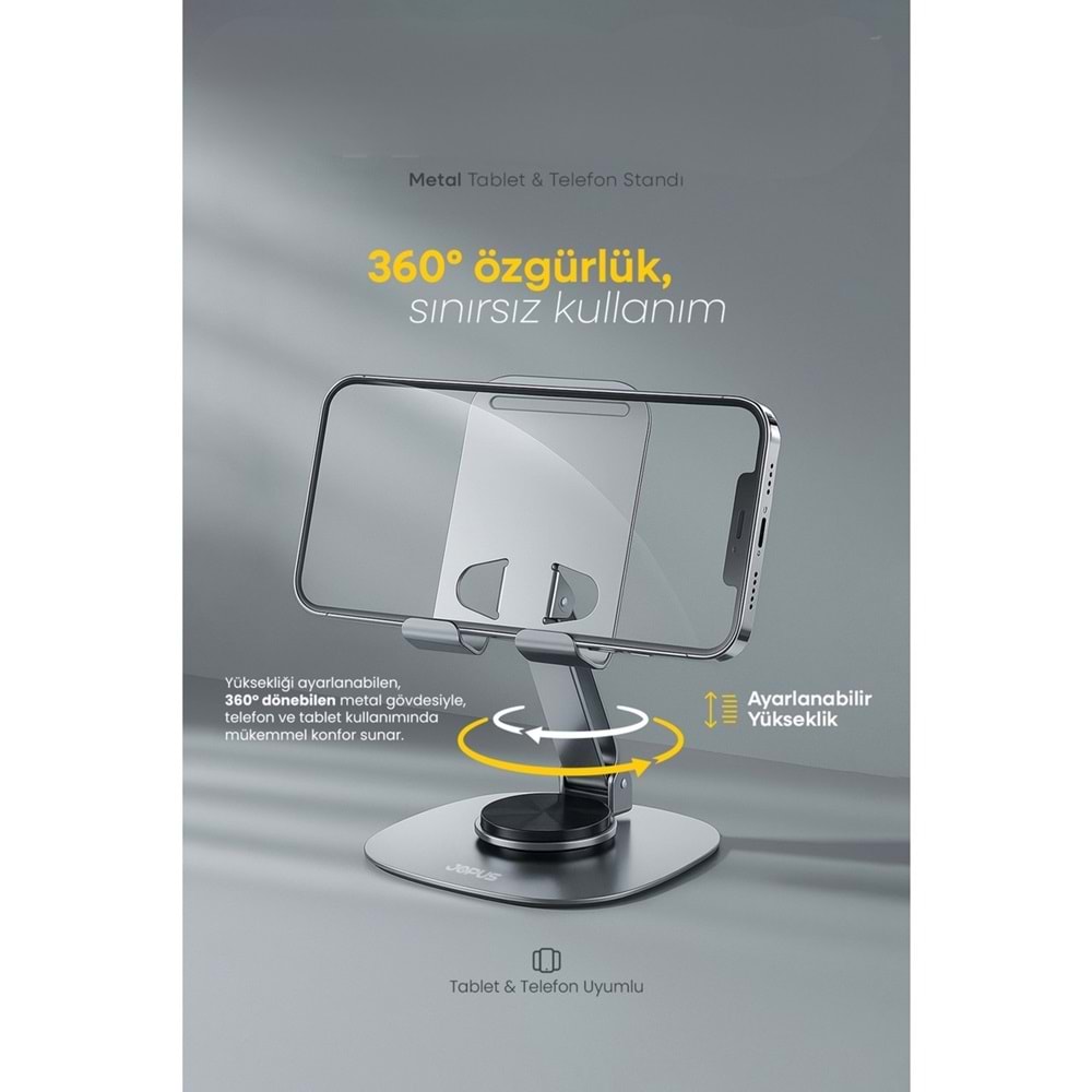 PDAteknoloji Metal 360 Dönebilen Ayarlanabilir Telefon ve Tablet Tutucu Masa Üstü Standı Standart M-360