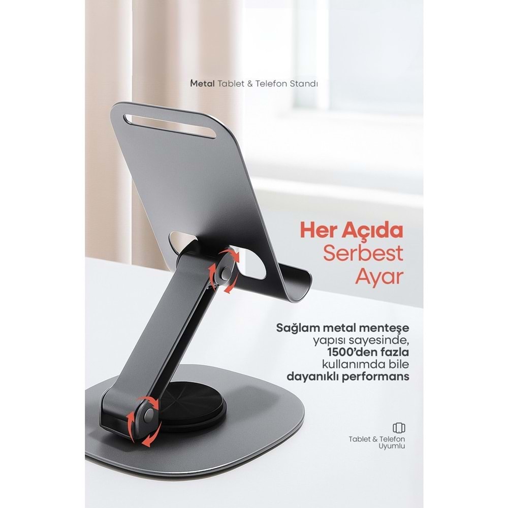 PDAteknoloji Metal 360 Dönebilen Ayarlanabilir Telefon ve Tablet Tutucu Masa Üstü Standı Standart M-360
