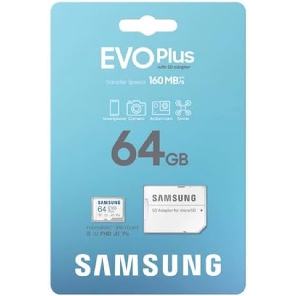 Samsung Evo Plus 64 GB micro SDXC 160MB/sn MB-MC64SA/TR Hafıza Kartı