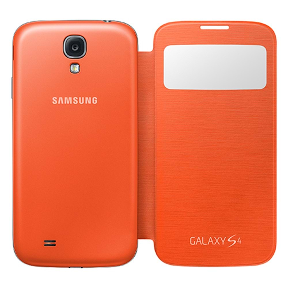 Samsung Galaxy S4 Orjinal S View Cover Kılıf - Turuncu