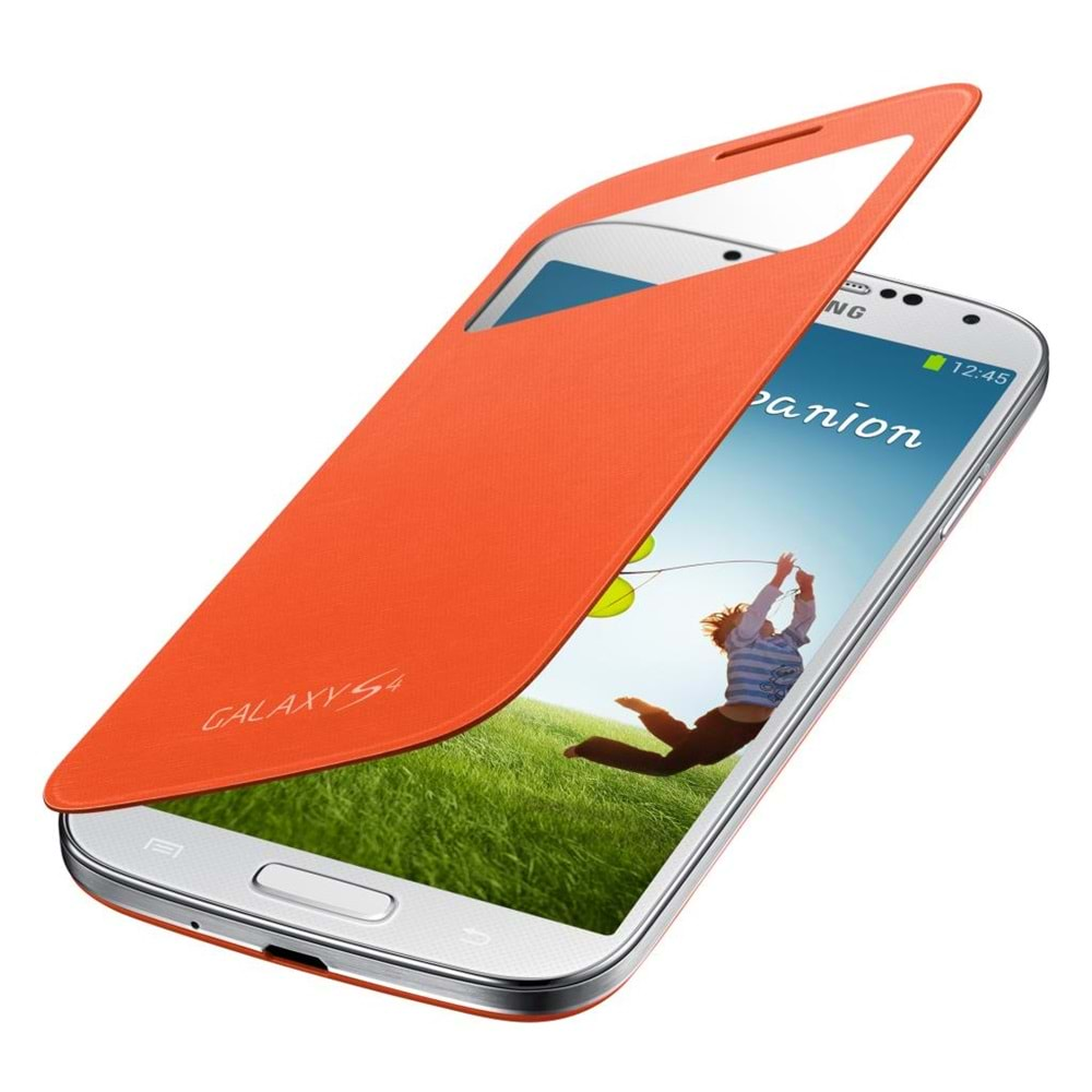 Samsung Galaxy S4 Orjinal S View Cover Kılıf - Turuncu