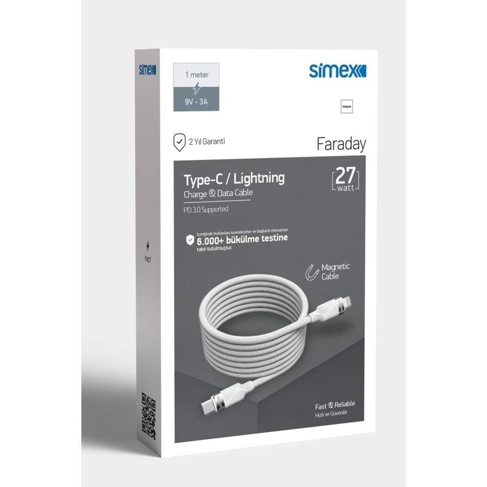 PDAteknoloji Örgülü Mıknatıslı 27w Type-C to Lightning 1mt Data ve Şarj Kablosu SPK-13 (BU ÜRÜN OUTLETTİR)