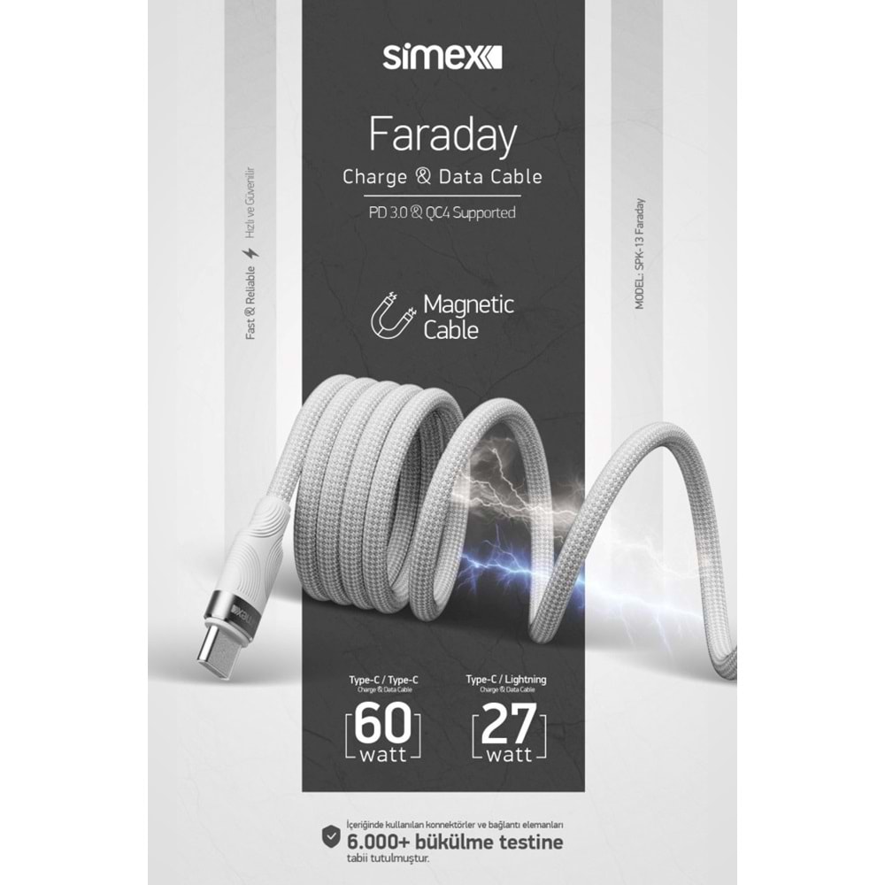 PDAteknoloji Örgülü Mıknatıslı 27w Type-C to Lightning 1mt Data ve Şarj Kablosu SPK-13 (BU ÜRÜN OUTLETTİR)