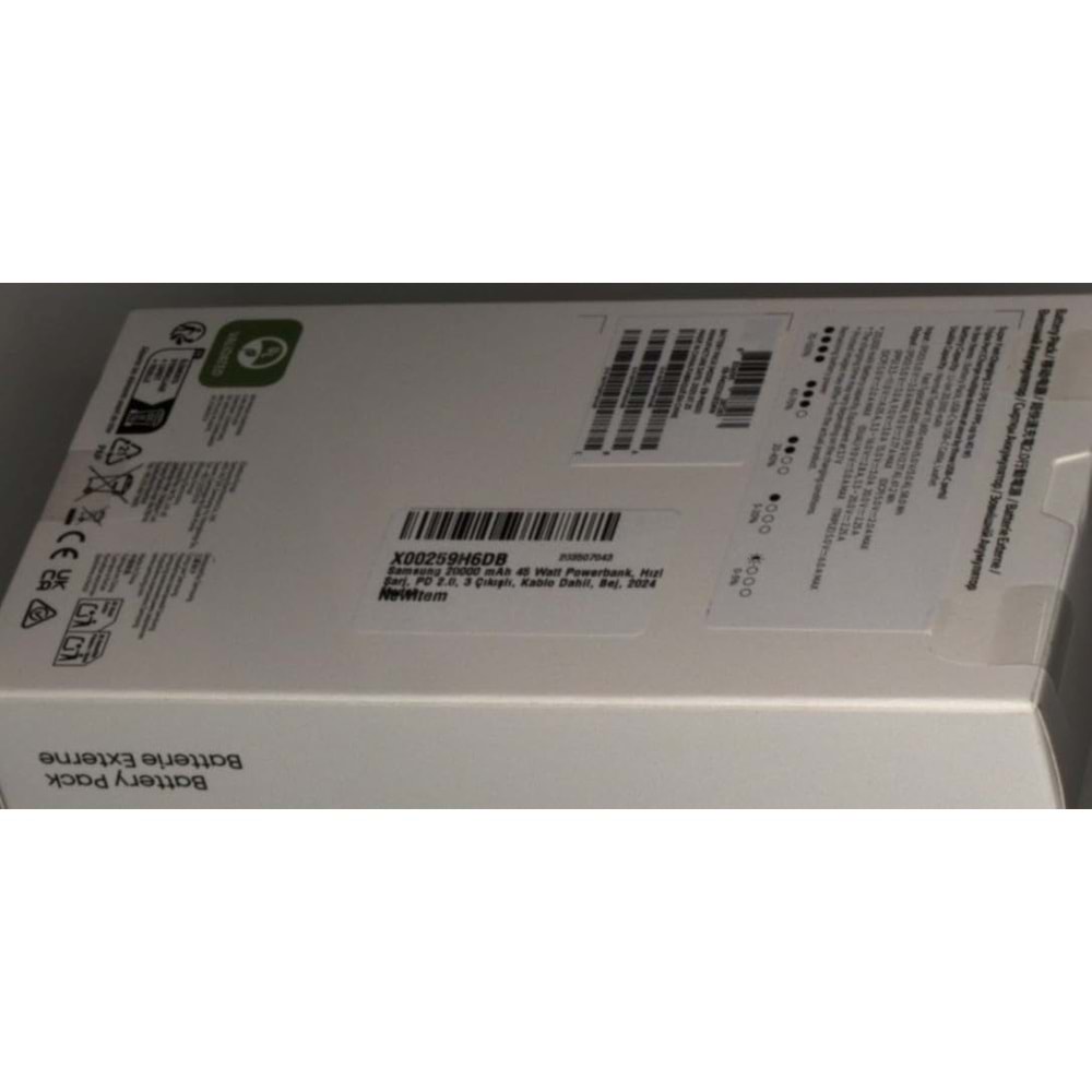 Samsung 20000 mAh 45 Watt Powerbank, Hızlı Şarj, PD 2.0, 3 Çıkışlı, Kablo Dahil, Bej, 2024 Model X00259H6DB (BU ÜRÜN OUTLETTİR)